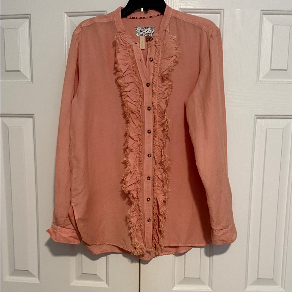 Pilcro Coral Ruffled Button-Down Shirt